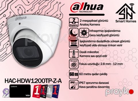 Dahua 2MP varifokal analoq kamerası HAC-HDW1200TP-Z-A — Bakı