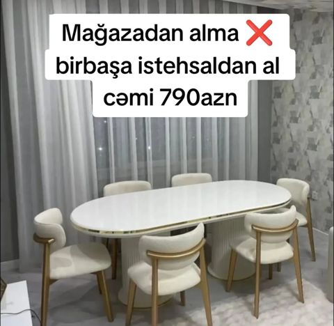 Qonaq otağı üçün, Yeni, Açılmayan, Oval masa, 6 stul
