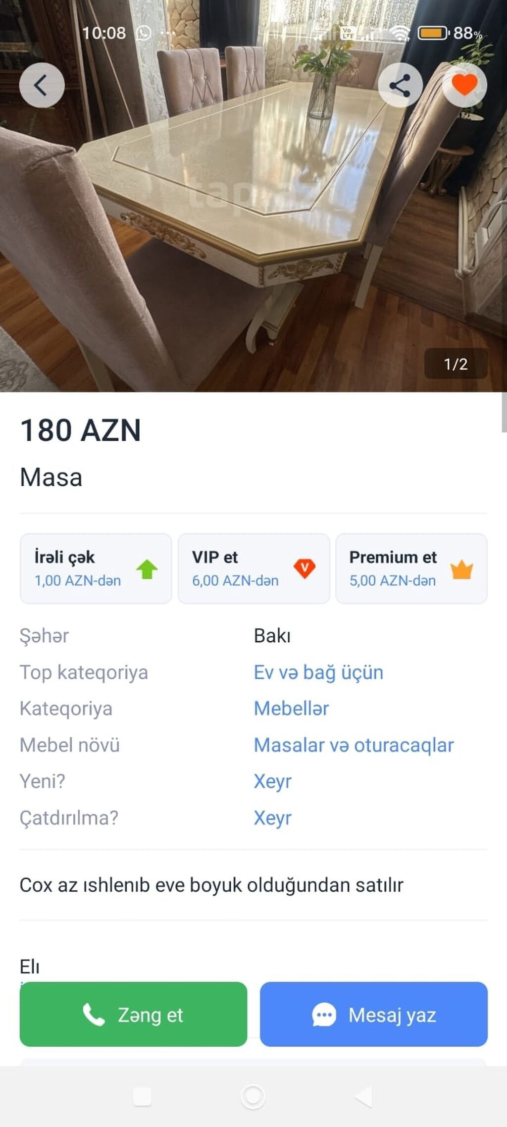 Masa – klassik dizaynlı yemək masaı - Material: MDF/Lamin örtüklü — Masalar, Bakı