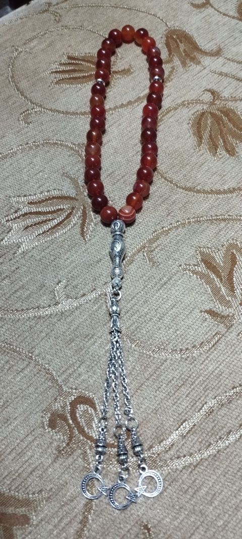 Təsbeh – təbii aqat daşlarından - Material: qırmızı-narıncı tonlarda — Bakı