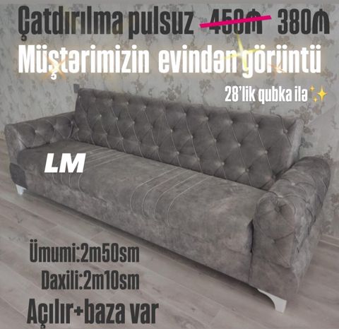 Boz parça üzlü açılan divan, bazalı, 2m50sm