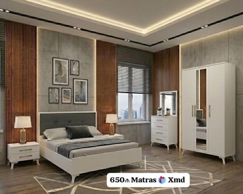 Yataq otağı dəsti - Rəng: ağ korpus, boz başlıqla modern dizayn -