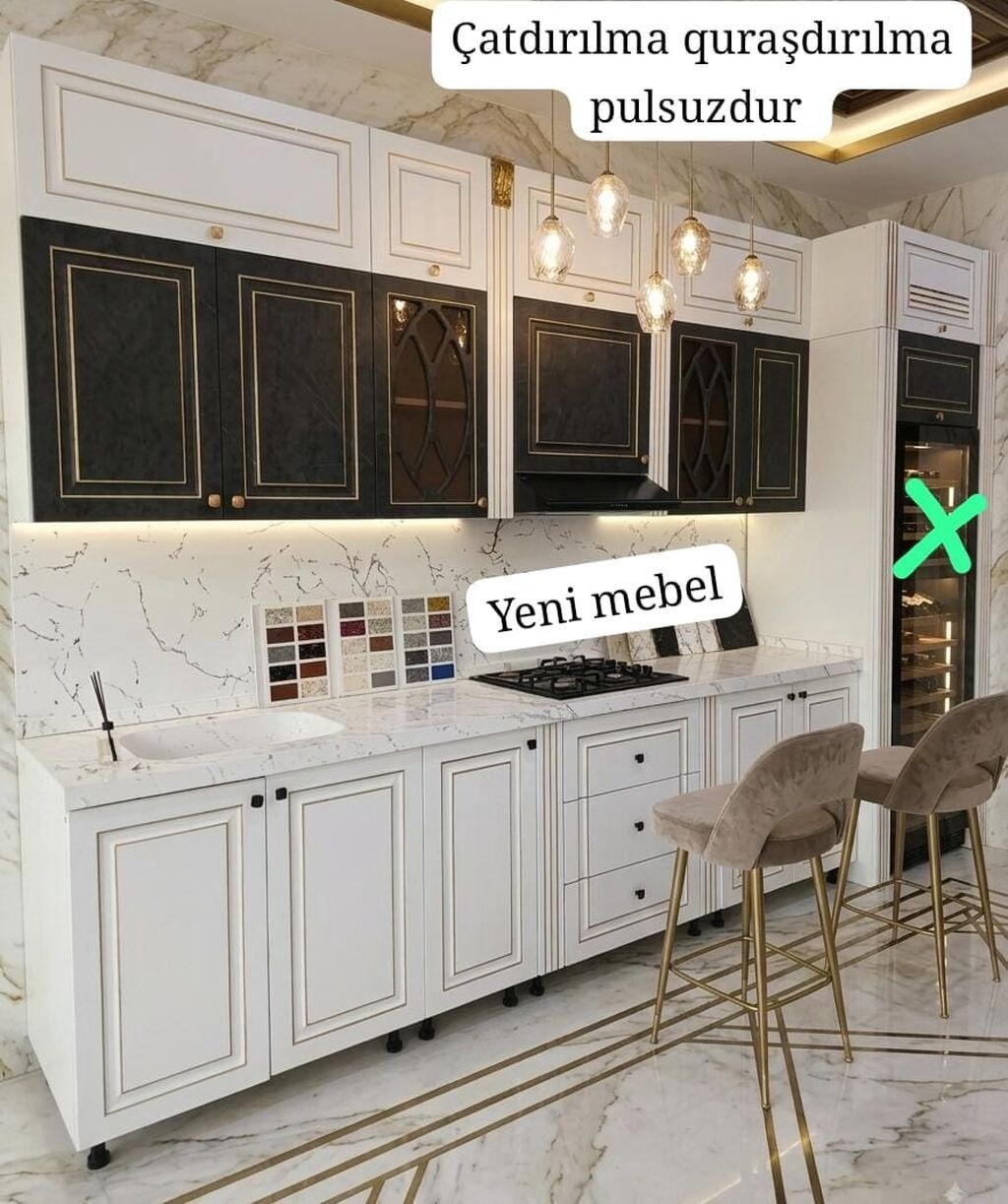 Yeni Mətbəx mebeli 2490 azn Üsdü tökmə mərməri+sineliy mermerle ve — Mebel, Bakı