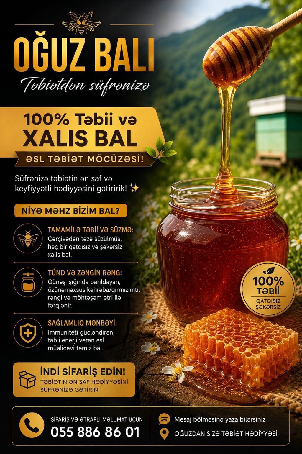 Oğuz balı – Təbii və xalis bal Məhsul təsviri: - 100% təbii, qatqısız — Qida məhsulları, Bakı