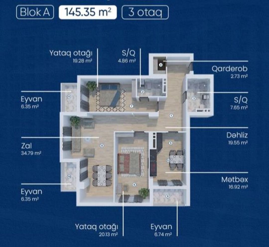 Satılır 3 otaqlı yeni tikili 145 m² — Mənzil, Bakı (8)