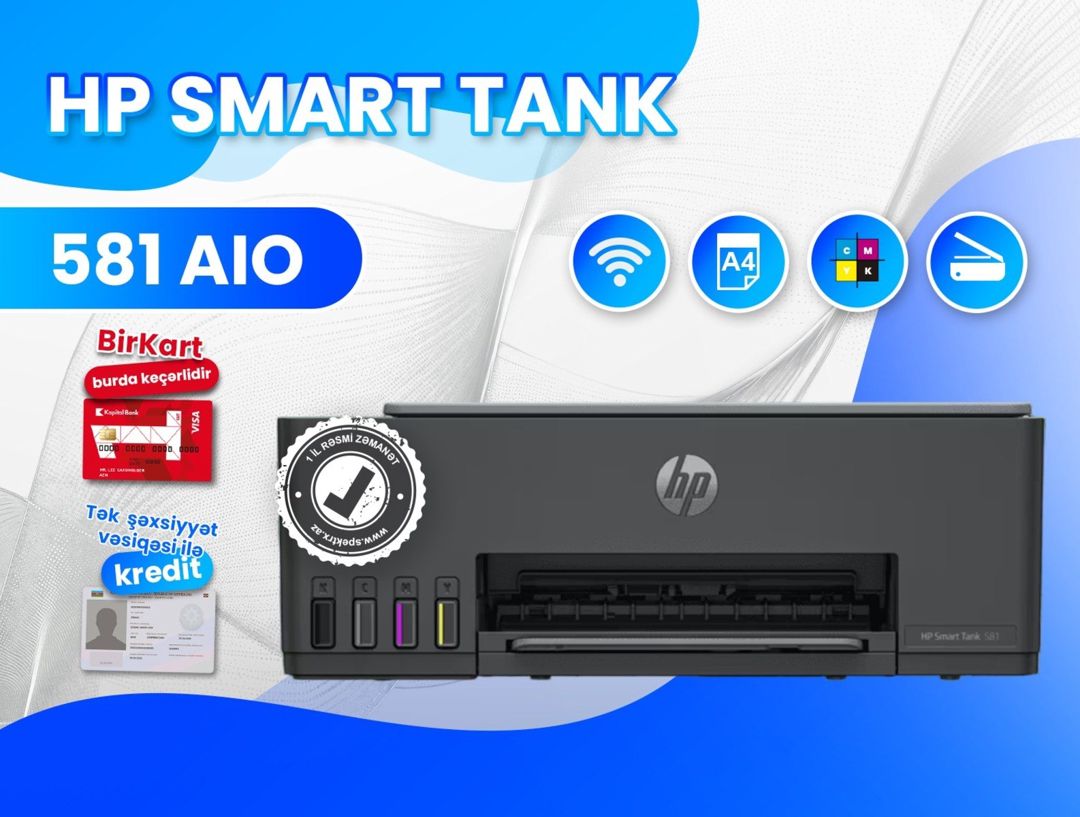 Printer HP Smart Tank 581 AIO (4A8D5A) — Elektronika, Bakı