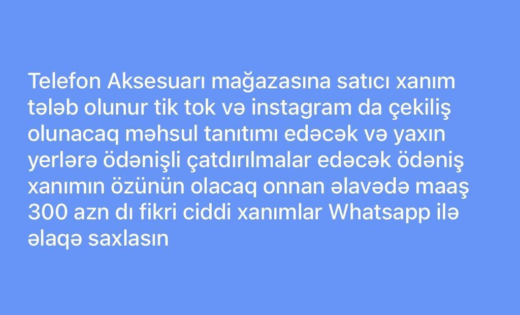 Satış məsləhətçisi tələb olunur, Yalnız qadınlar üçün — Satış, Bakı