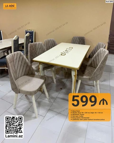 Masa dəsti - Masa ölçüləri: açıq 90×200 sm, bağlı 90×160 sm - — Lamini Mebel — Yataq otağı mebel dəstləri