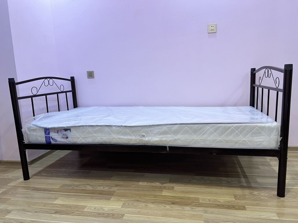 Metal çərçivəli tək nəfərlik çarpayı + döşək dəsti 90×200 sm — Yataqlar, Bakı (2)
