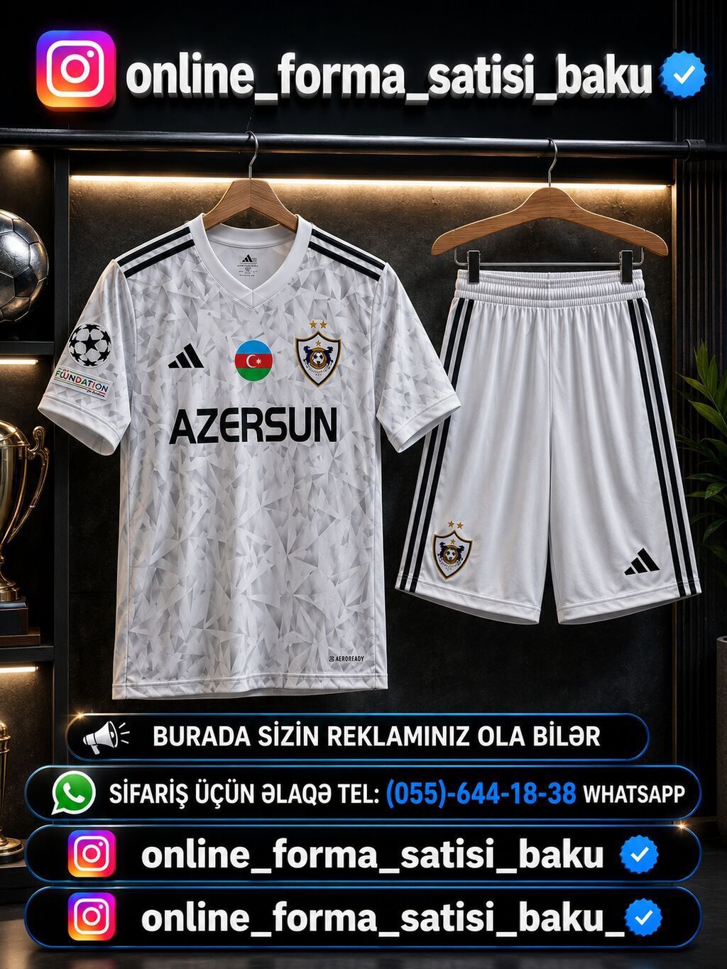 Qarabağ FK ağ rəngli oyun forması dəsti - Brend: Adidas - Dəst