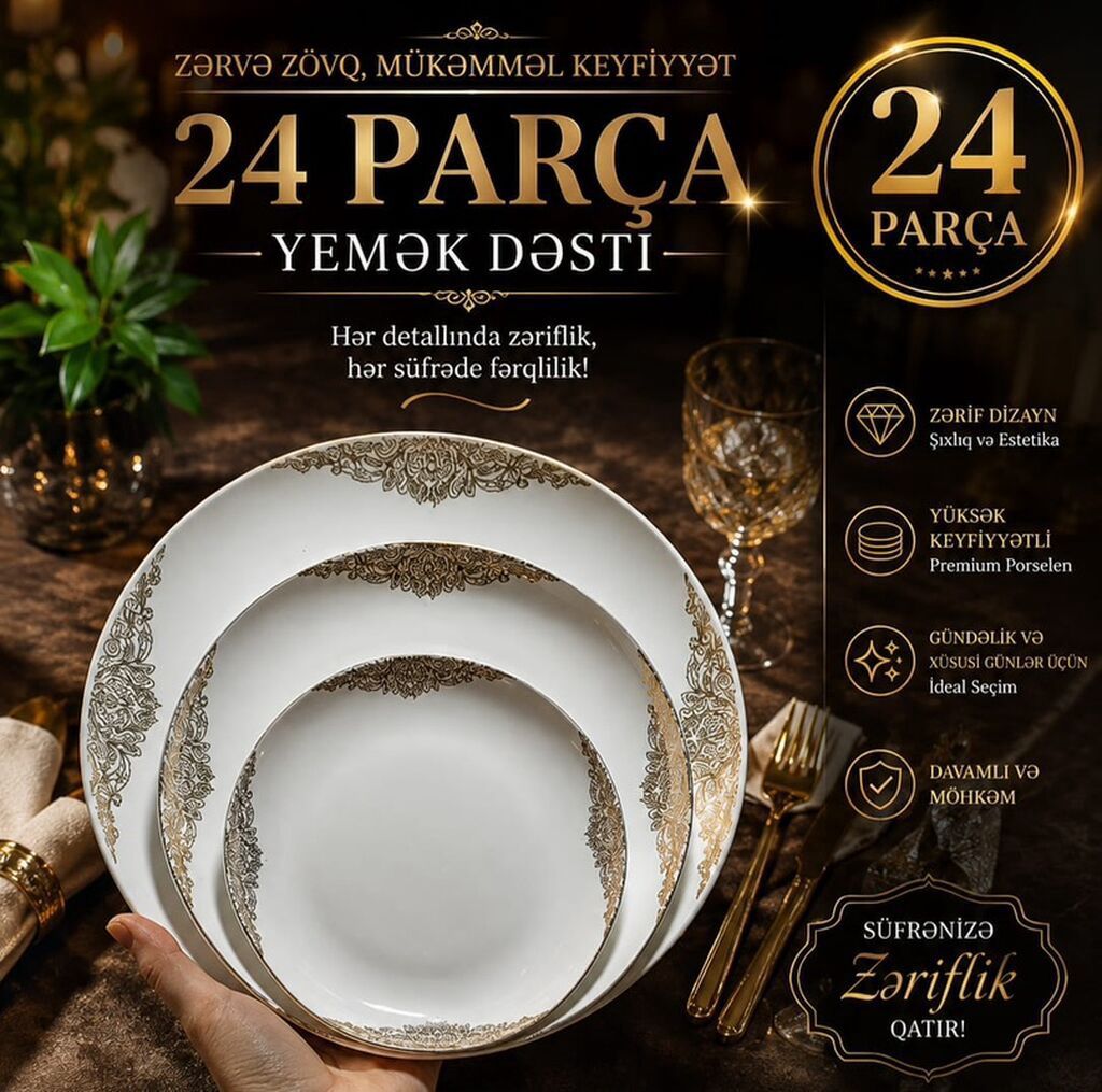 Nahar dəsti, rəng - Qızılı, Farfor