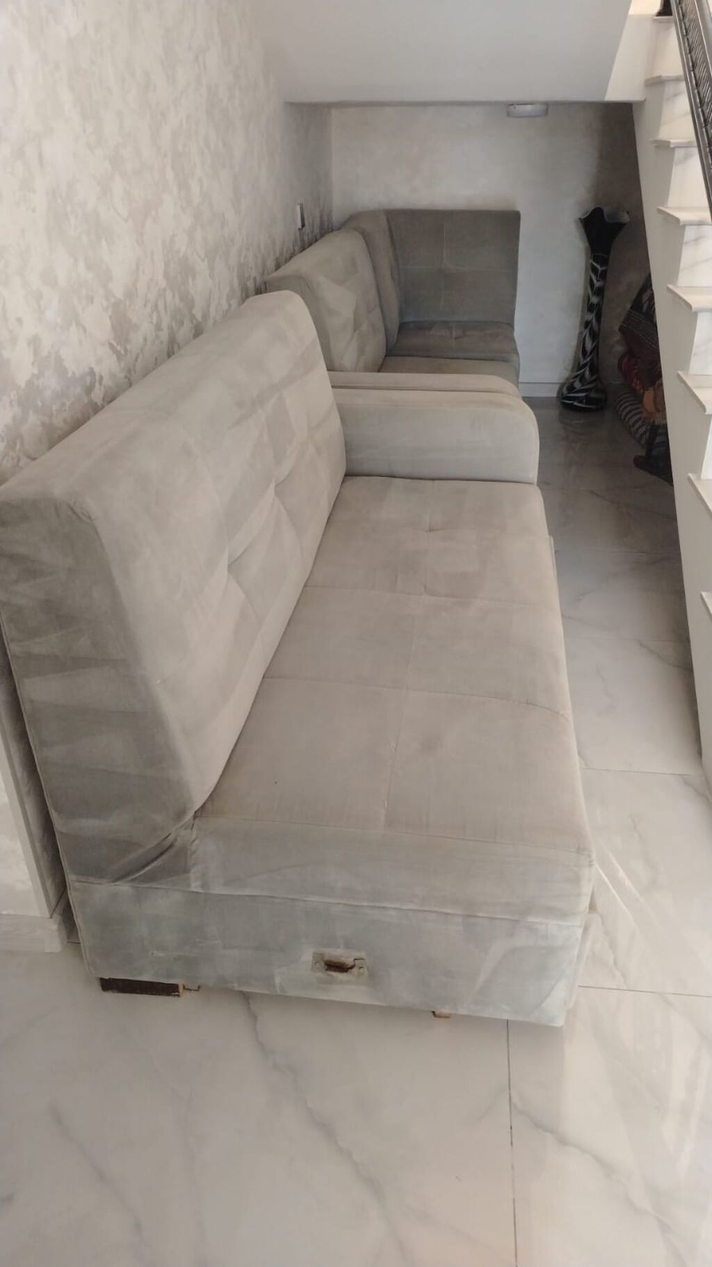 Künc divan dəsti - Rəng: açıq boz - Material: yumşaq məxməri/parça — Mebel, Mehdiabad (2)