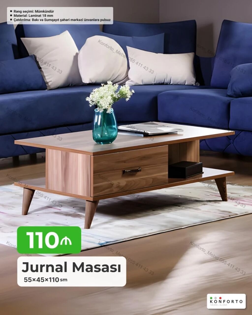 Düz masa, Açılmayan, Təkərsiz, Laminat, Pulsuz quraşdırılma — Mebel, Bakı