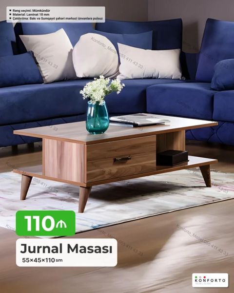 Düz masa, Açılmayan, Təkərsiz, Laminat, Pulsuz quraşdırılma — Konforto Mebel — Coffee tables