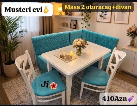 Mətbəx/Qonaq otağı üçün dəst – “Masa + 2 stul + divan” - Komplekt: 1