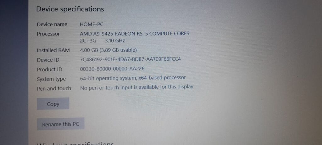 HP noutbuk Texniki göstəricilər - Prosessor: AMD A9-9425, Radeon R5 — HP, Bakı (4)
