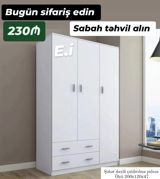 Ağ rəngli 3 qapılı paltar şkafı - Ölçü: 200 x 120 x 47 sm (şəkildə — Mebel