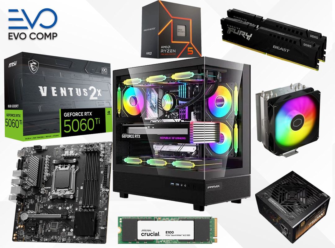 Evo Gaming PC Ventus Flash RTX 5060 Ti 8GB Ryzen 5 7500F 32GB 1TB — Masaüstü kompüterlər, Bakı