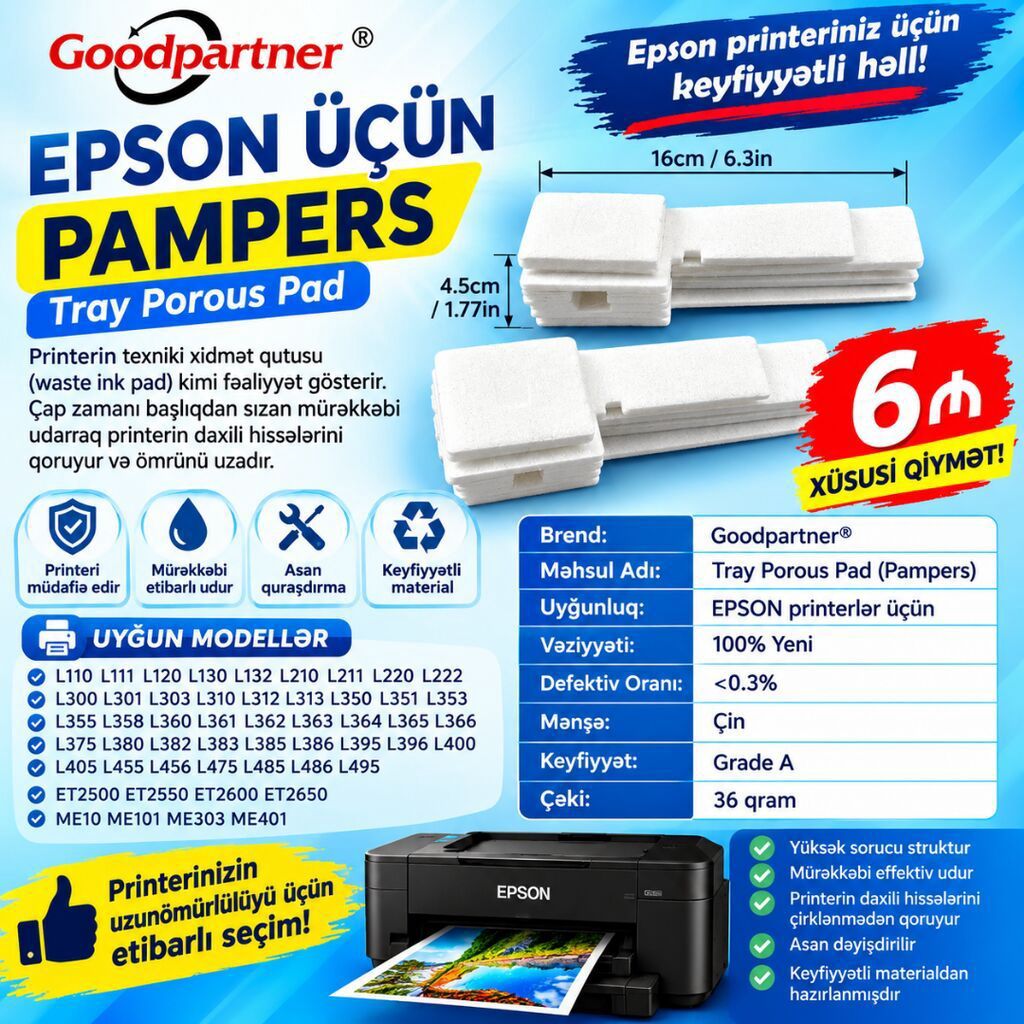 Epson modelleri ucun pampers. Epson üçün bu modellərə uyğundur: L110 — Elektronika, Lənkəran