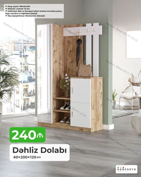 Dəhliz dolabı – 40×200×120 sm - Material: 18 mm laminat - Rəng — Konforto Mebel — Для прихожей