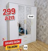 Məhsul: 3 qapılı paltar dolabı (ağ rəngdə) - Ön hissədə 2 ədəd güzgü — Ürünler
