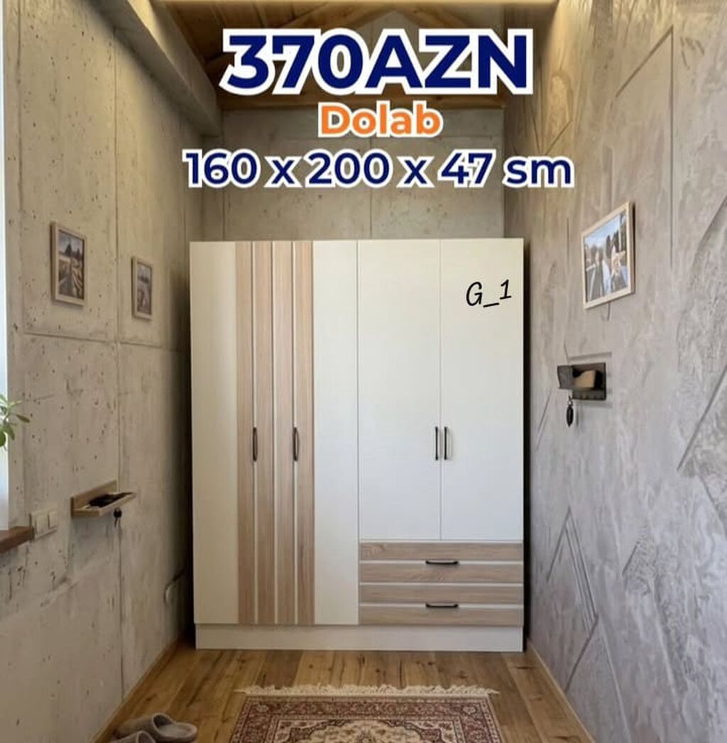Dolab – 160 x 200 x 47 sm • Model: G_1 • Qiymət: 370 AZN (şəkildə — Mebel, Bakı