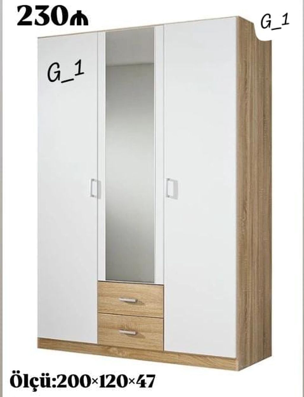 3 qapılı geyim şkafı – model G_1 Ölçü: 200 × 120 × 47 sm — Mebel, Bakı (3)