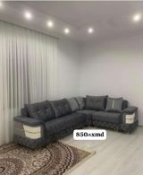 L‑şəkilli yumşaq künc divan - Rəng: tünd boz - Material: məxməri — Mebel