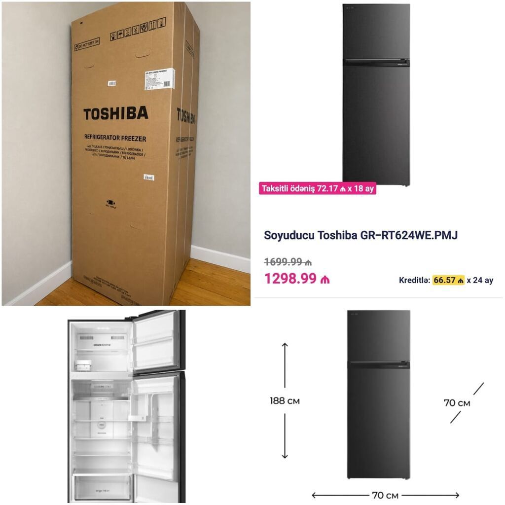 Toshiba soyuducu yeni upakovkada‼️qiymet 1000 man.olcu 1.88/70. unvan — Elektronika, Bakı