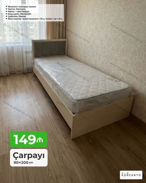 Çarpayı – 90×200 sm - Mexanizm: Açılmayan, bazasız - Süniyim — Konforto Mebel — Çarpayılar