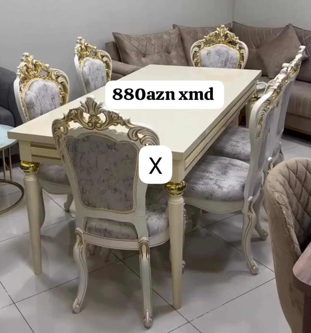 Klassik üslubda yemək dəsti - Dəst: masa + 6 stul - Rəng: krem/ivory
