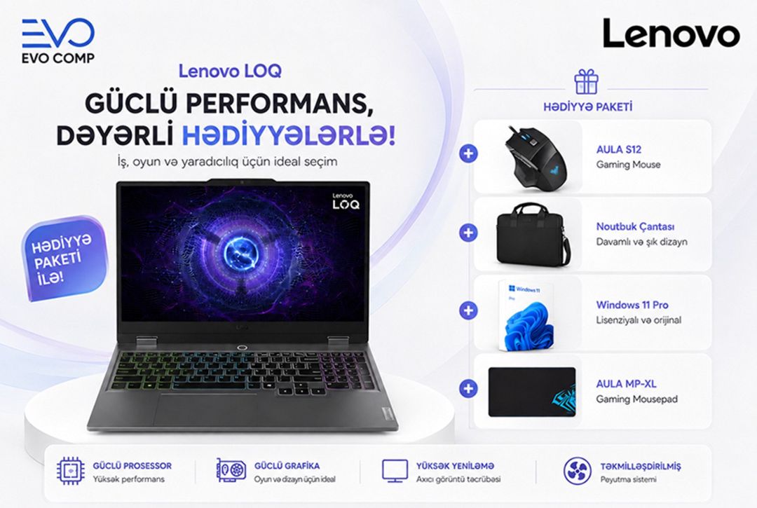 Noutbuk Lenovo LOQ 15IRX9 83DV01CLRK — Elektronika, Bakı