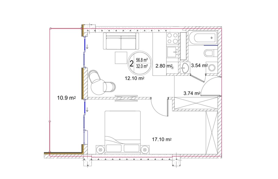 Satılır 2 otaqlı yeni tikili 56.8 m² — Mənzil, Bakı (4)