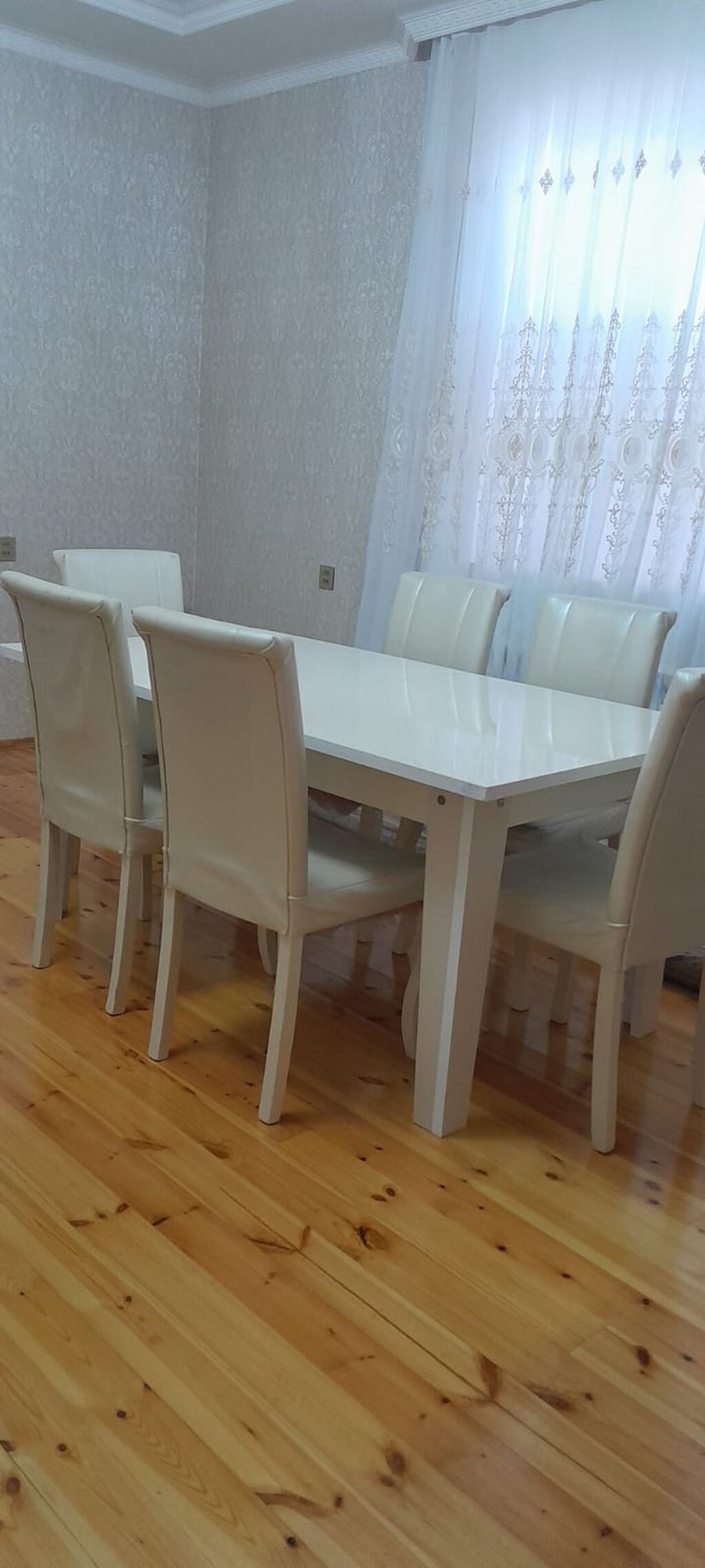 Ağ rəngli yemək masası dəsti - Komplekt: 1 masa + 6 stul - Rəng: tam