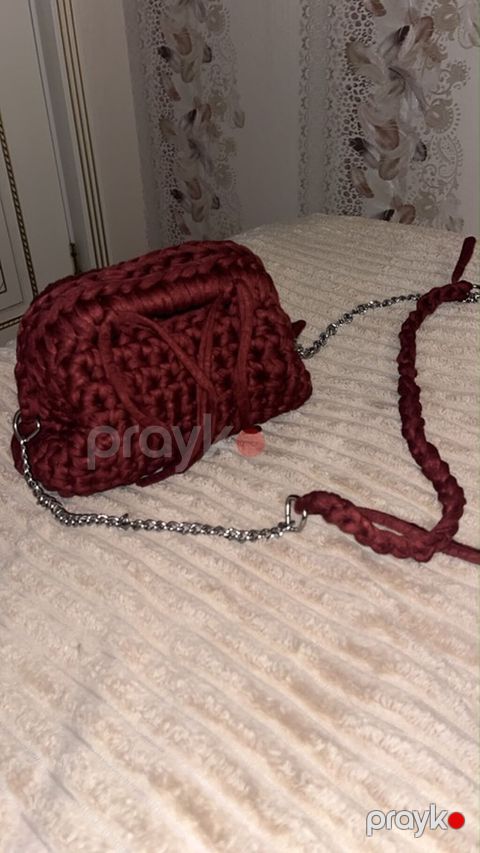 Əl işi toxunma çiyin çantası — tünd bordo — Bakı