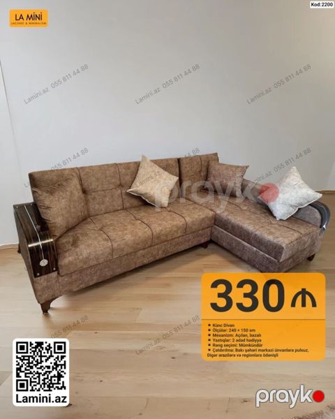 Künc divan – Kod: 2200 - Ölçülər: 240 150 sm - Mexanizm: açılan — Bakı