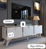 Mebel: TV altlığı / media konsolu Təsvir: - Rəng: ağ korpus, qızılı — Furniture