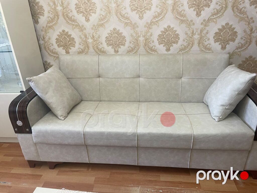 Krem rəngli 3 nəfərlik divan - Yumşaq toxumalı, dərini xatırladan — Mebel, Sumqayıt (2)