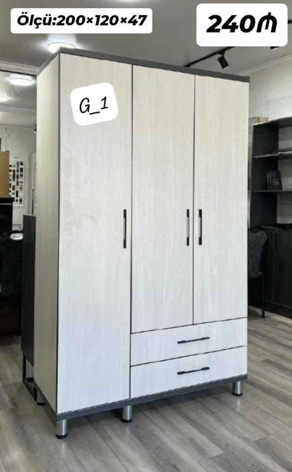 3 qapılı geyim şkafı – model G_1 Ölçü: 200 × 120 × 47 sm — Mebel, Bakı (2)