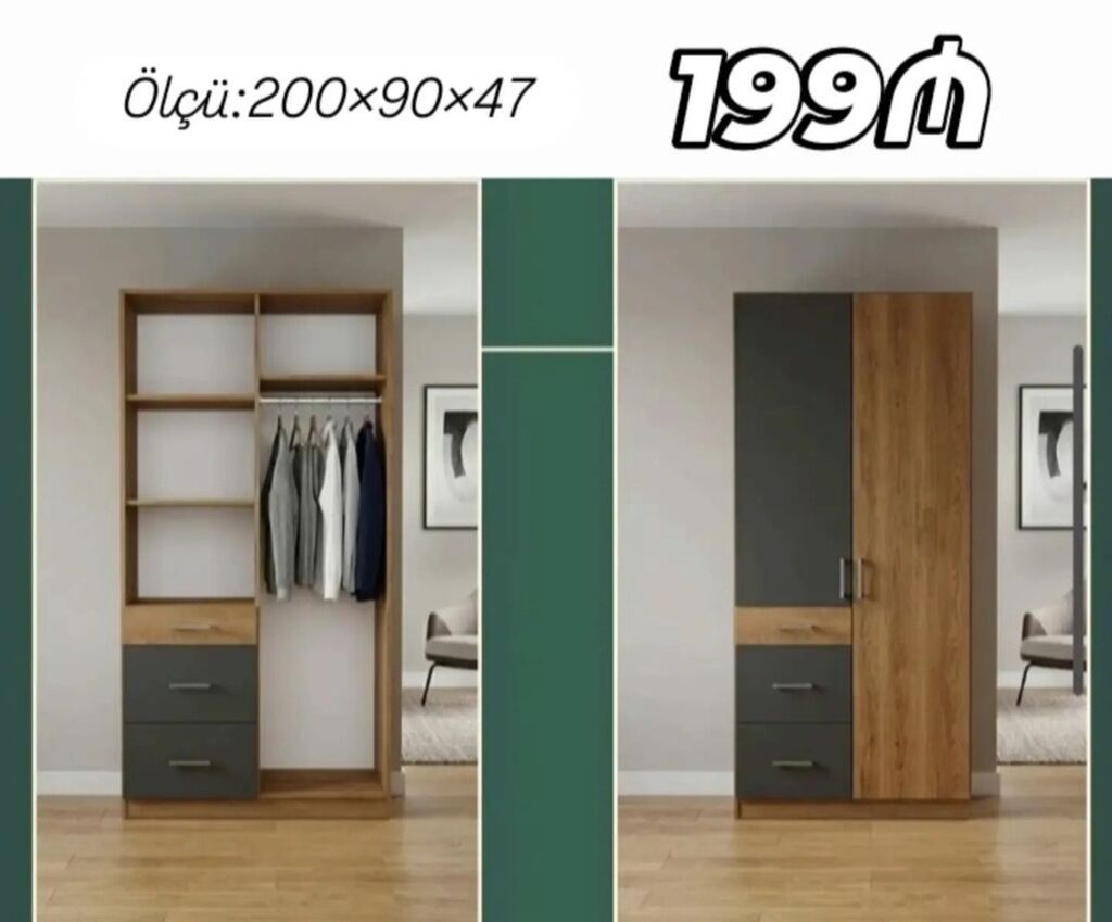 İki qapılı paltar dolabı Ölçü: 200×90×47 sm Qiymət: 199₼ (şəkildə