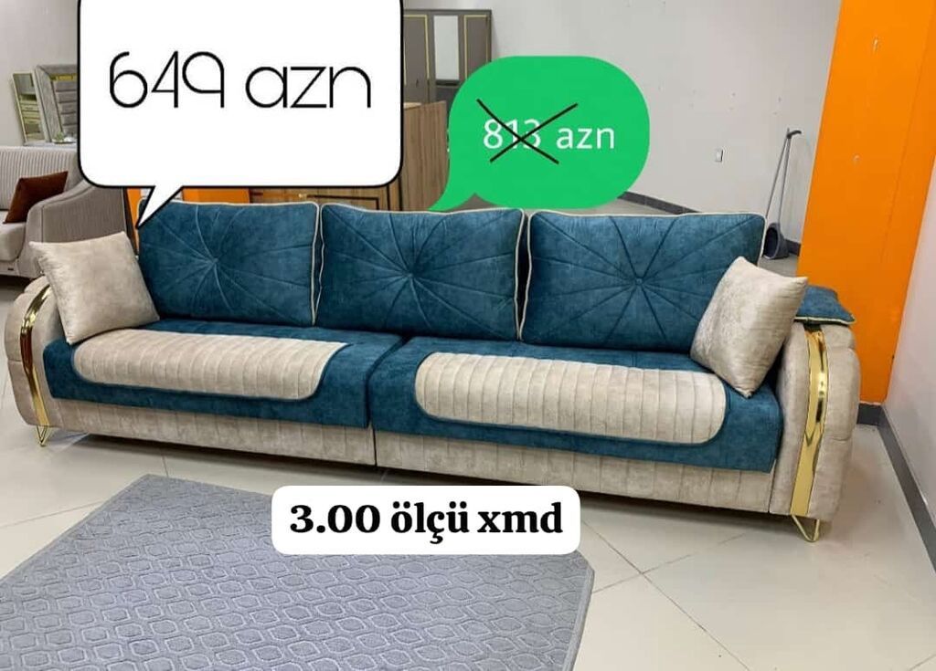 Divan 3.00 m, mavi-bej