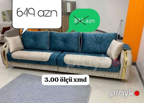Divan 3.00 m, mavi-bej