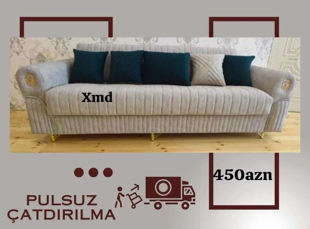 Məhsul: 3 nəfərlik divan Təsvir: - Rəng: Açıq boz (yumşaq