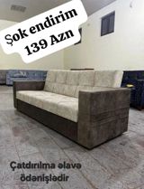- İki rəngli (krem və tünd qəhvəyi) divan - Düz xətli, geniş oturacaq — Furniture