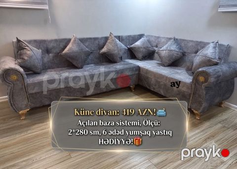 🛋 *Künc Divan – 419 azn* 📏 Ölçü: 2×280 Rəng Seçimi mövcuddur ✔