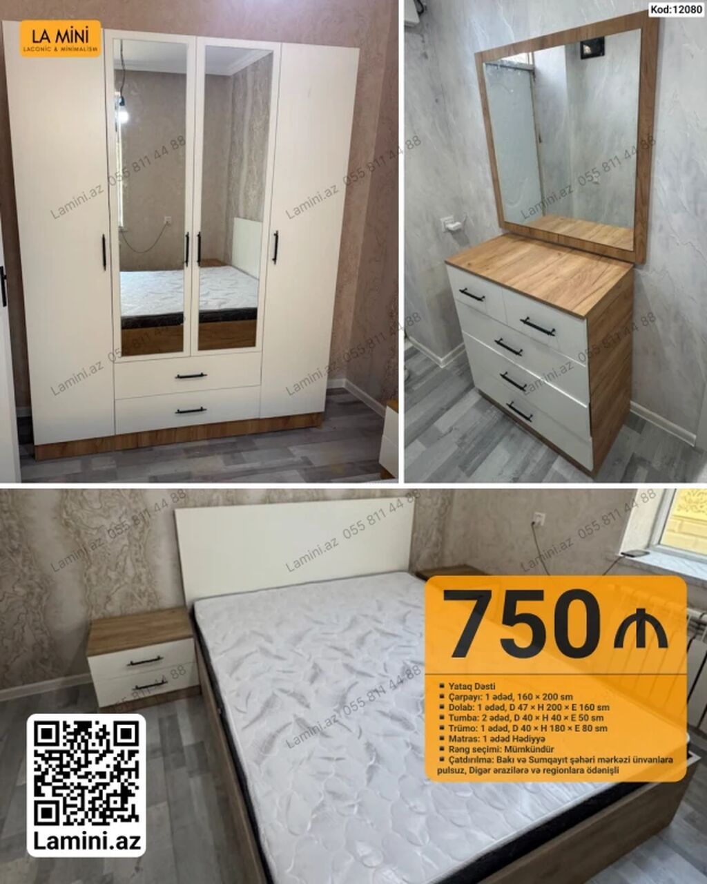 Yataq dəsti – LA MINI (Kod: 12080) Komplekt: - Çarpayı: 160 x 200 sm — Mebel, Bakı
