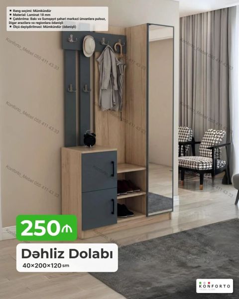 Dəhliz dolabı – 40×200×120 sm - Funksional giriş məkanı üçün — Bakı