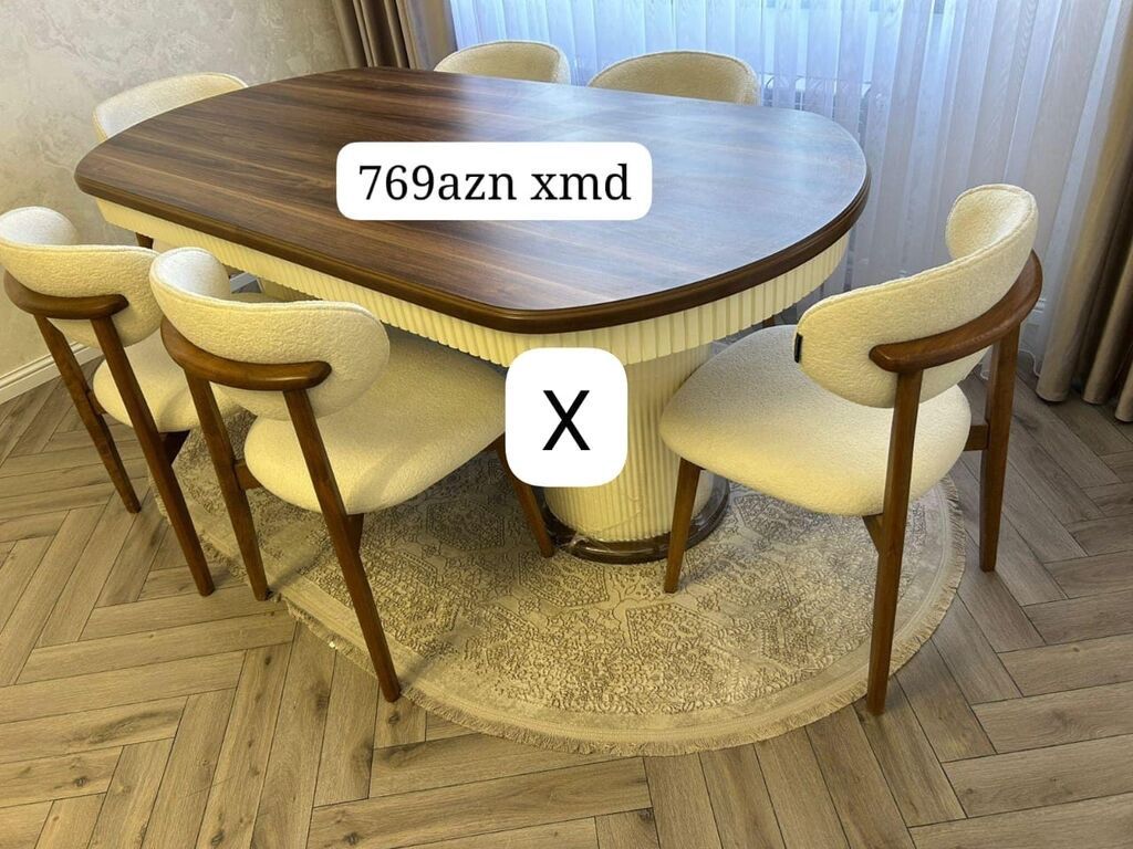 Oval yemək masası və 6 ədəd stul dəsti. - Masa: tünd qoz rəngli, oval