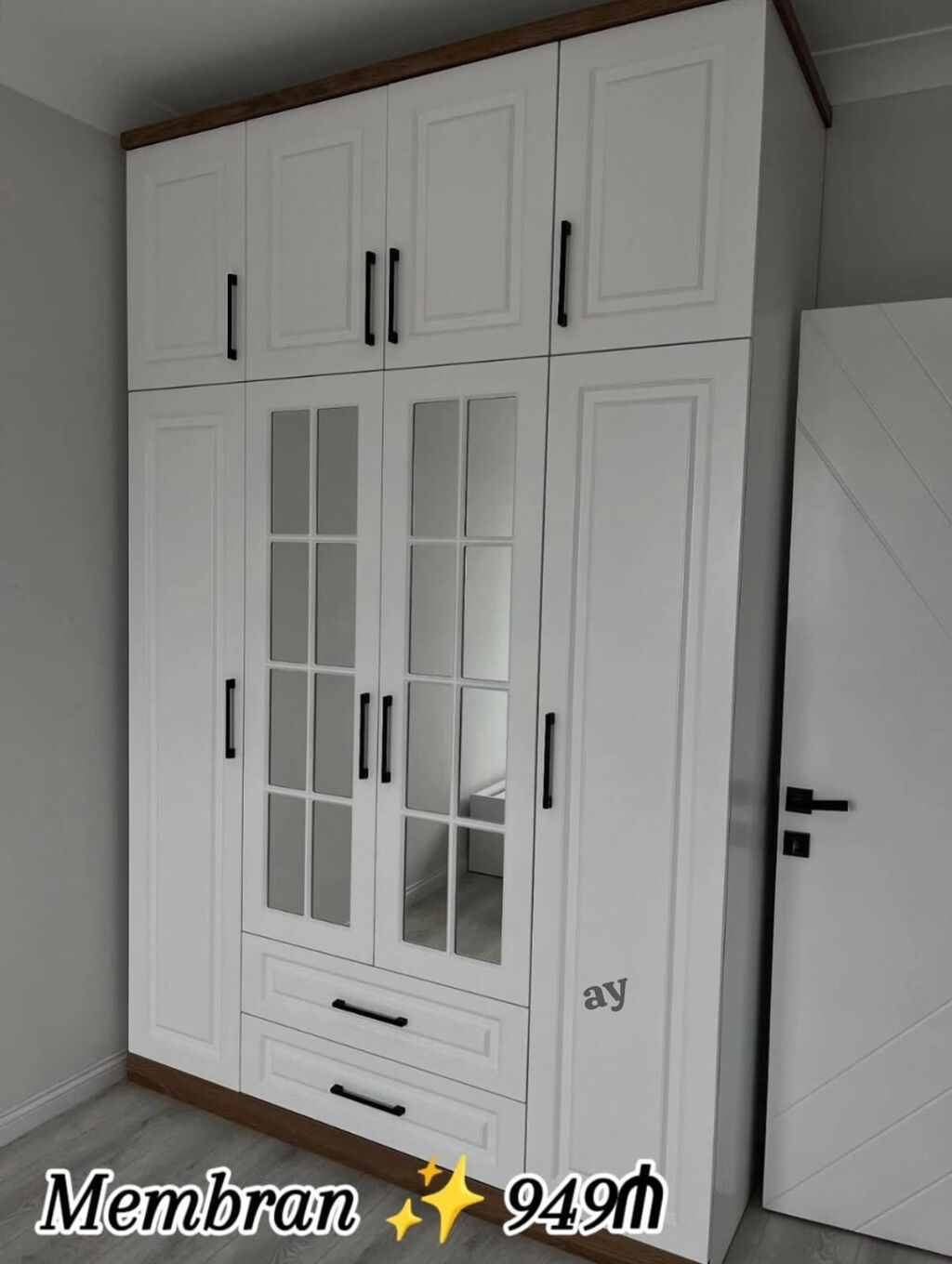 Membran qaplamalı 6 qapılı dolab - Klassik ağ rəngdə, membran