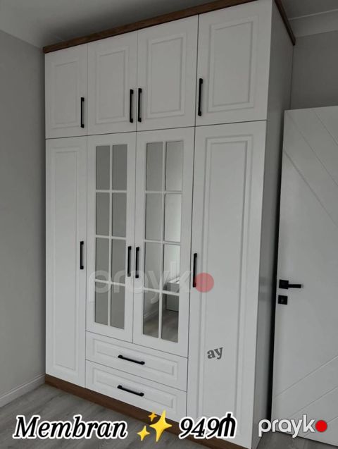 Membran qaplamalı 6 qapılı dolab - Klassik ağ rəngdə, membran